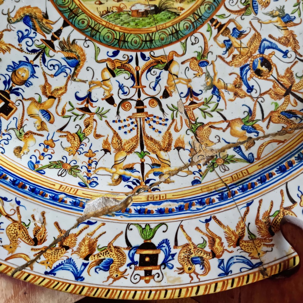 A large pair of 19th century majolica chargers. View IX
