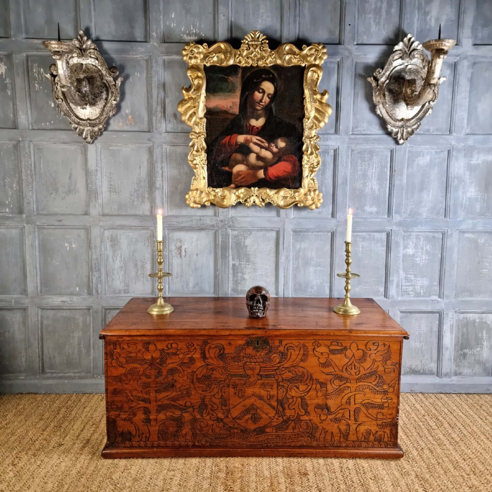 A 17th century English guild chest. View XVII