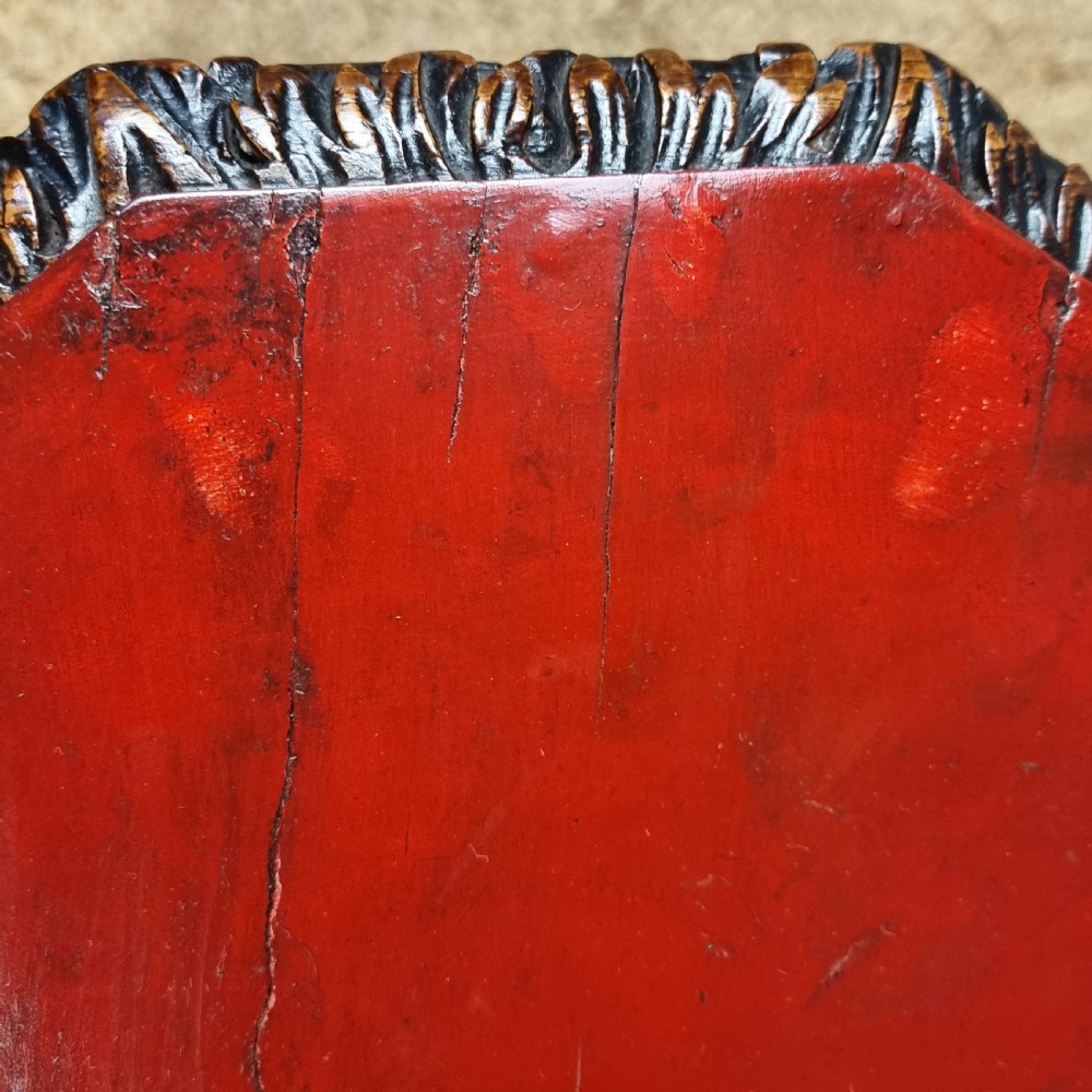 A late 17th century red laquered wine table.   View XV