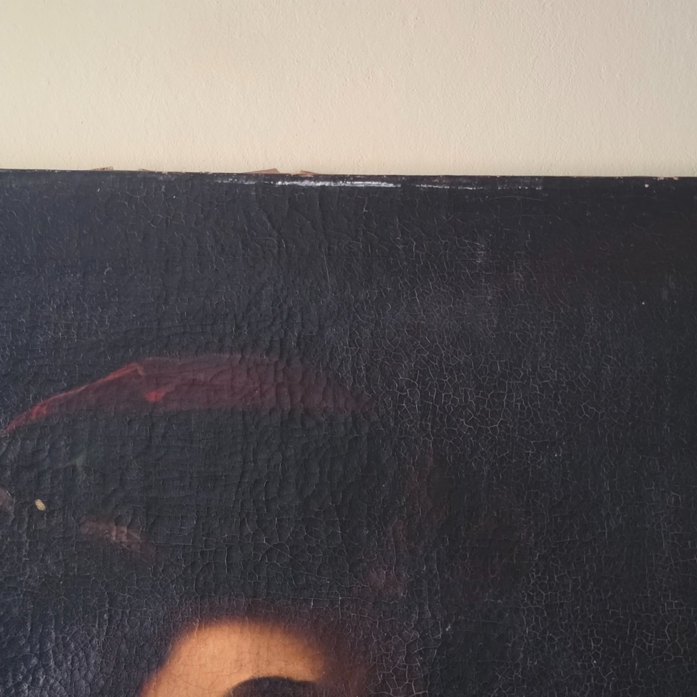 A late 17th to early 18th-century oil portrait depicting a male composer holding a manuscript sheet against a dark background. View VII