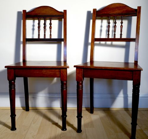 a pair of late 19th walnut hall chairs - CATEGORY: ANTIQUE CHAIRS - DATED 1890