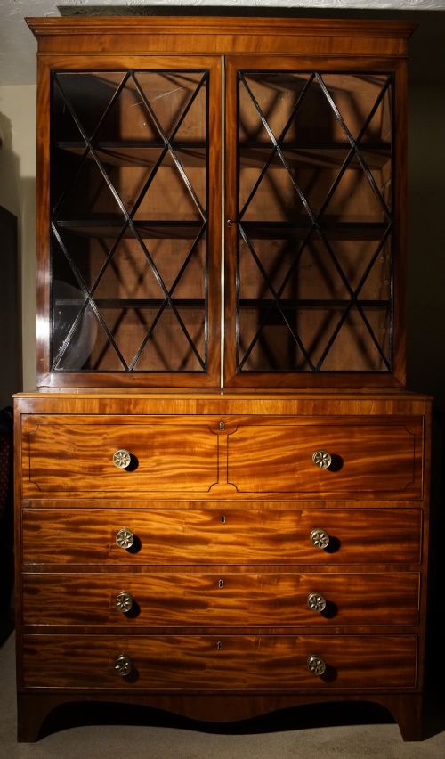 boldly figured mahogany secretaire bookcase - CATEGORY: ANTIQUE BOOKCASES - DATED 1800