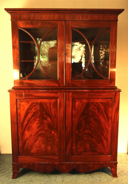 finely figured quality mahogany two piece cupboard bookcase circa 1830 - CATEGORY: ANTIQUE BOOKCASES - DATED 1800