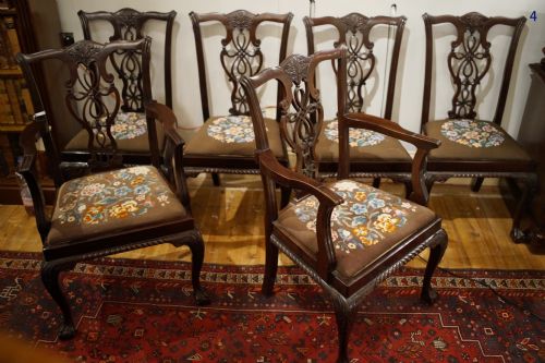 good solid heavy duty robust set of 42 mahogany chippendale style dining chairs 1900s 004 - CATEGORY: ANTIQUE CHAIRS - DATED 1900