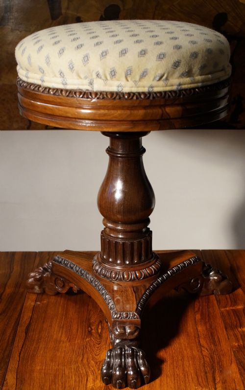 fine solid regency rosewood piano stool - CATEGORY: ANTIQUE STOOLS - DATED REGENCY