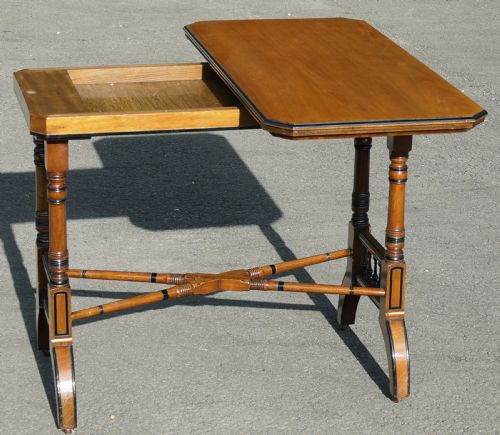 HIGH QUALITY WALNUT SWIVEL FLIP TOP CARD AND GAMES TABLE MAKER HOGDEN 1880S - ADDITIONAL PHOTO 1