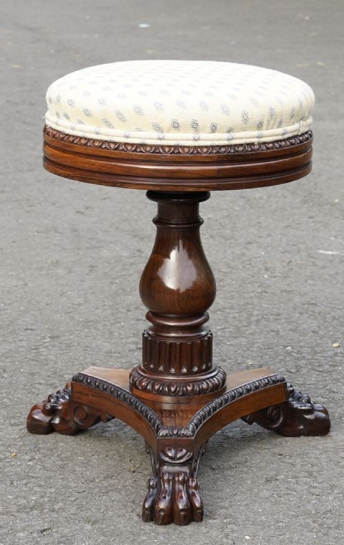 FINE SOLID REGENCY ROSEWOOD PIANO STOOL - ADDITIONAL PHOTO 4