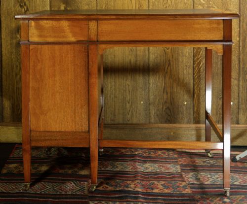 COMPACT SOLID MAHOGANY SINGLE SIDED PEDESTAL DESK WITH FINE INLAYS CIRCA 19001910 - ADDITIONAL PHOTO 5