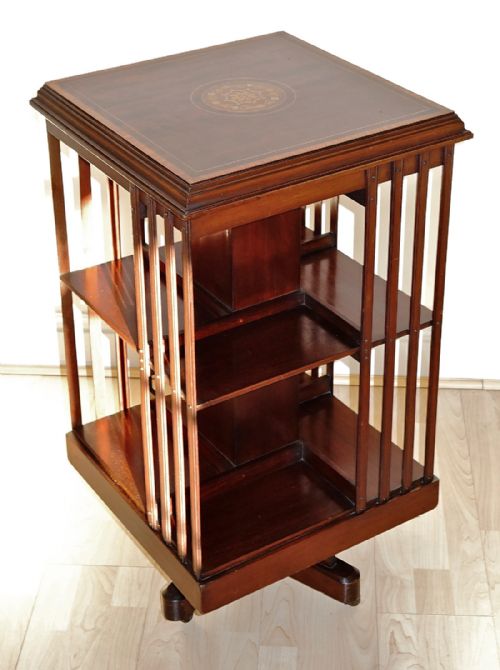 edwardian mahogany and inlaid revolving bookcase - CATEGORY: ANTIQUE BOOKCASES - DATED 1910