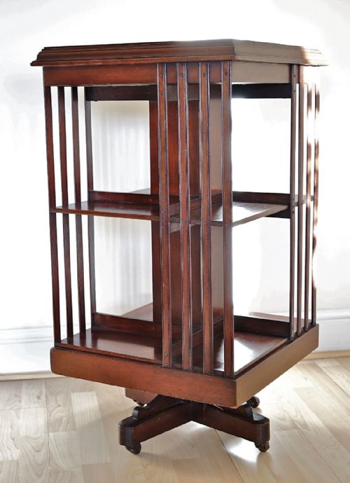 EDWARDIAN MAHOGANY AND INLAID REVOLVING BOOKCASE - ADDITIONAL PHOTO 2