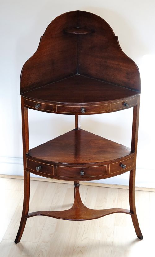 georgian mahogany corner wash stand with box wood inlays - CATEGORY: ANTIQUE FURNITURE - DATED 1800