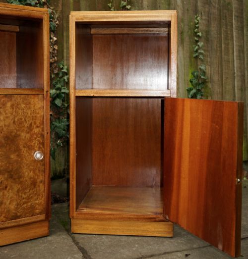 pair of clean burr walnut bed side cupboards - CATEGORY: ANTIQUE CUPBOARDS - DATED 1930