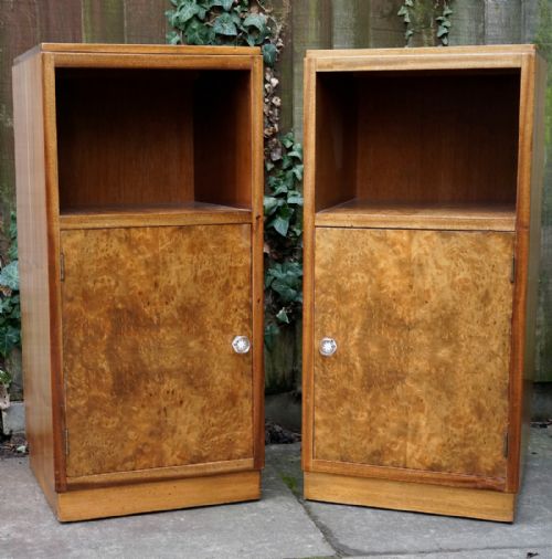 PAIR OF CLEAN BURR WALNUT BED SIDE CUPBOARDS - ADDITIONAL PHOTO 1