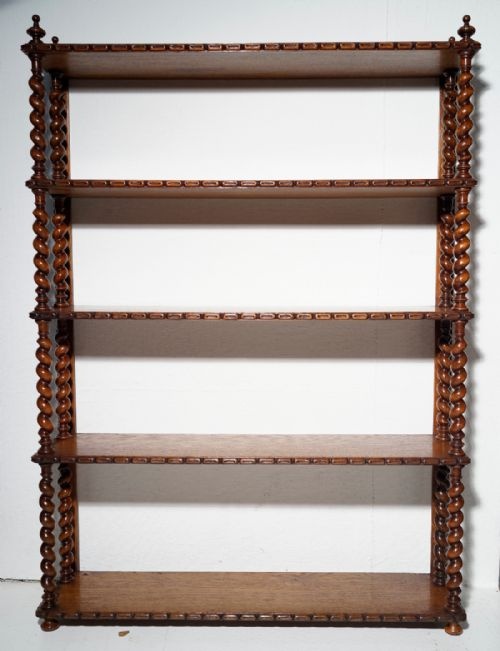 FREE STANDING OR HANGING SET OF VICTORIAN OAK TWIST COLUMNED SHELVES IN EXCELLENT - ADDITIONAL PHOTO 3