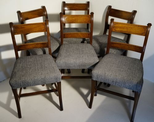 excellent set of six mahogany sabre legged dining chairs - CATEGORY: ANTIQUE CHAIRS - DATED REGENCY