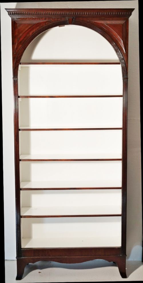 narrow mahogany open shelved bookcase supported on splay feet - CATEGORY: ANTIQUE BOOKCASES - DATED VICTORIAN