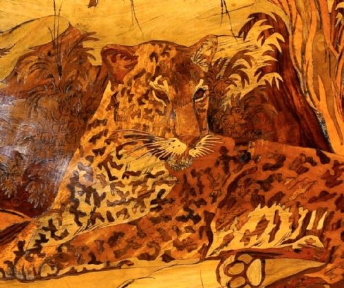FINE INDIAN MARQUETRY PANELPICTURE LEOPARD - ADDITIONAL PHOTO 1