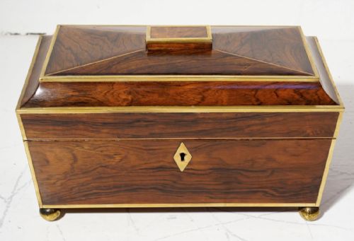 good regency rosewood brass inlaid caskettea caddy - CATEGORY: ANTIQUE BOXES - DATED 19TH CENTURY