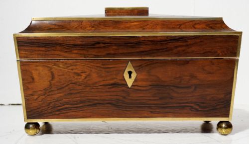 GOOD REGENCY ROSEWOOD BRASS INLAID CASKETTEA CADDY - ADDITIONAL PHOTO 1