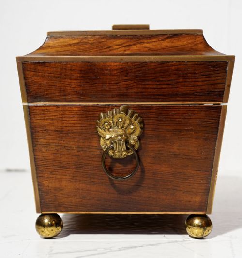 GOOD REGENCY ROSEWOOD BRASS INLAID CASKETTEA CADDY - ADDITIONAL PHOTO 3