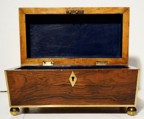GOOD REGENCY ROSEWOOD BRASS INLAID CASKETTEA CADDY - ADDITIONAL PHOTO 4