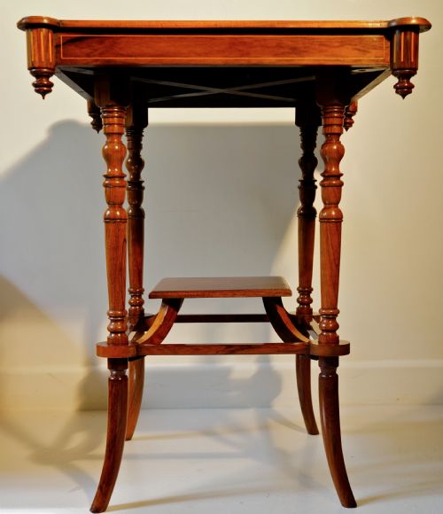 VICTORIAN EDWARDIAN ROSEWOOD AND BOXWOOD INLAID TWOTIER OCCASIONAL TABLE OF UNUSUAL DESIGN BEAUTIFULLY - ADDITIONAL PHOTO 2
