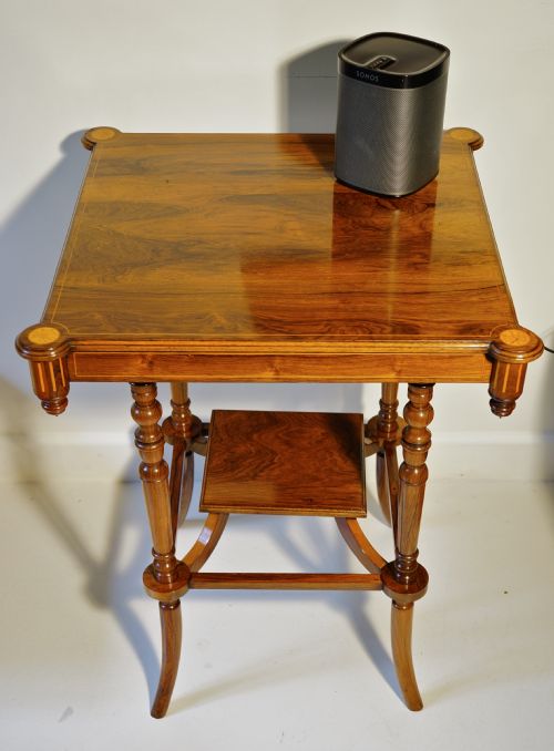 VICTORIAN EDWARDIAN ROSEWOOD AND BOXWOOD INLAID TWOTIER OCCASIONAL TABLE OF UNUSUAL DESIGN BEAUTIFULLY - ADDITIONAL PHOTO 6