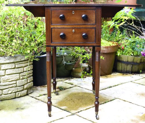 MAHOGANY TWO DRAWER OCCASIONAL TABLE WITH SOLID EBONY HANDLES - ADDITIONAL PHOTO 1