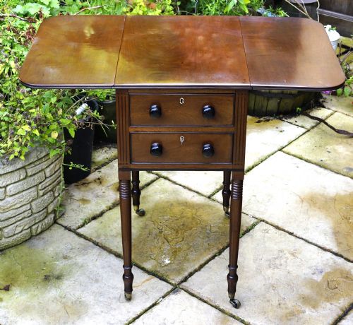 MAHOGANY TWO DRAWER OCCASIONAL TABLE WITH SOLID EBONY HANDLES - ADDITIONAL PHOTO 8