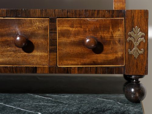 A GOOD REGENCY THREEDRAWER OAK LINED MAHOGANY AND ROSEWOOD WITH BOXWOOD STRINGING TOILET MIRROR - ADDITIONAL PHOTO 1