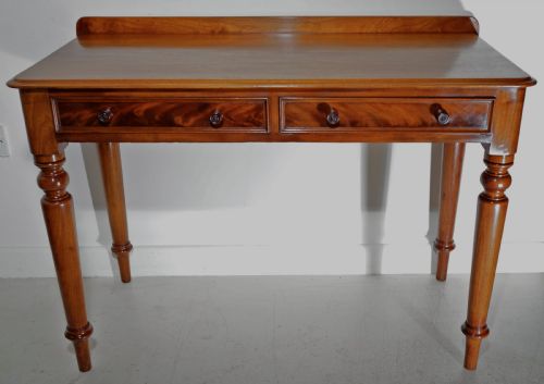 victorian 1860s mahogany table with two drawers supported on four turned tapering legs - CATEGORY: ANTIQUE TABLES - DATED 1860
