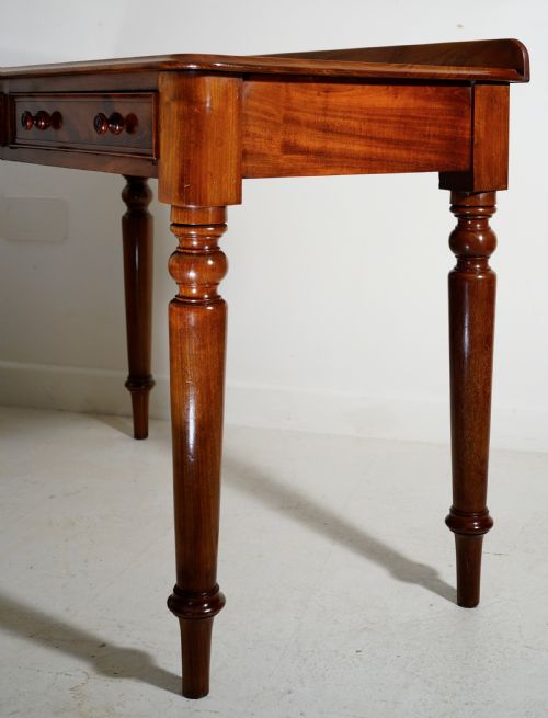 VICTORIAN 1860S MAHOGANY TABLE WITH TWO DRAWERS SUPPORTED ON FOUR TURNED TAPERING LEGS - ADDITIONAL PHOTO 1