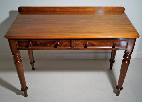VICTORIAN 1860S MAHOGANY TABLE WITH TWO DRAWERS SUPPORTED ON FOUR TURNED TAPERING LEGS - ADDITIONAL PHOTO 4