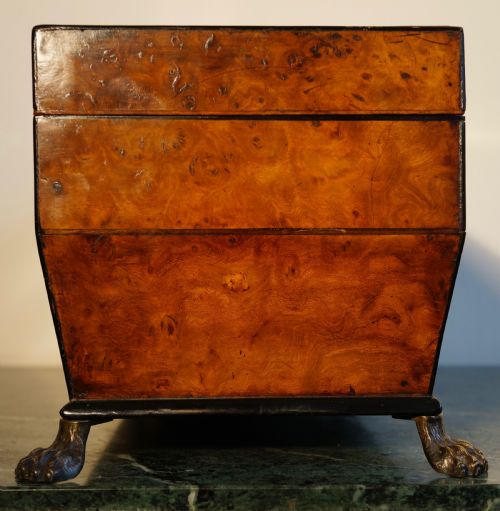 A FINE 1820S POLLARD OAK AND INLAID TEA CADDY SUPPORTED - ADDITIONAL PHOTO 8