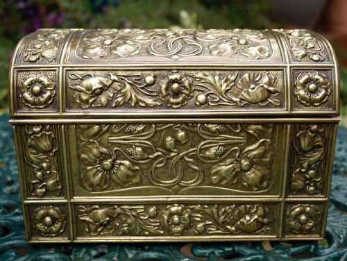 a superb stylish brass embossed stationary box from the art nouveau periodfree insured postage uk mainland only - CATEGORY: ANTIQUE BOXES - DATED EDWARDIAN