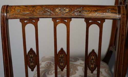A SUPERB EDWARDIAN PAIR OF SOLID INLAID ROSEWOOD CHAIRS - ADDITIONAL PHOTO 4