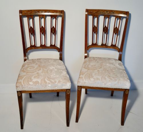 a superb edwardian pair of solid inlaid rosewood chairs - CATEGORY: ANTIQUE CHAIRS - DATED EDWARDIAN