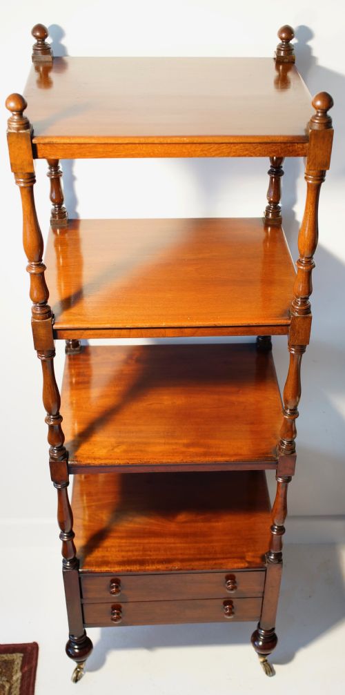 HANDSOME TALL MAHOGANY WHATNOT WITH TWO DRAWERS RAISED ON TURNED FEET - ADDITIONAL PHOTO 2