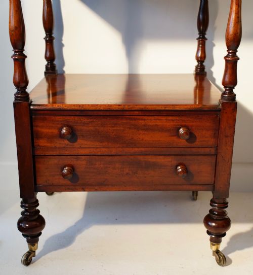HANDSOME TALL MAHOGANY WHATNOT WITH TWO DRAWERS RAISED ON TURNED FEET - ADDITIONAL PHOTO 5