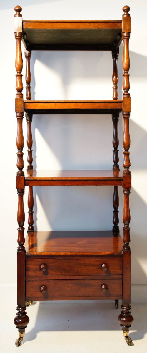 HANDSOME TALL MAHOGANY WHATNOT WITH TWO DRAWERS RAISED ON TURNED FEET - ADDITIONAL PHOTO 6