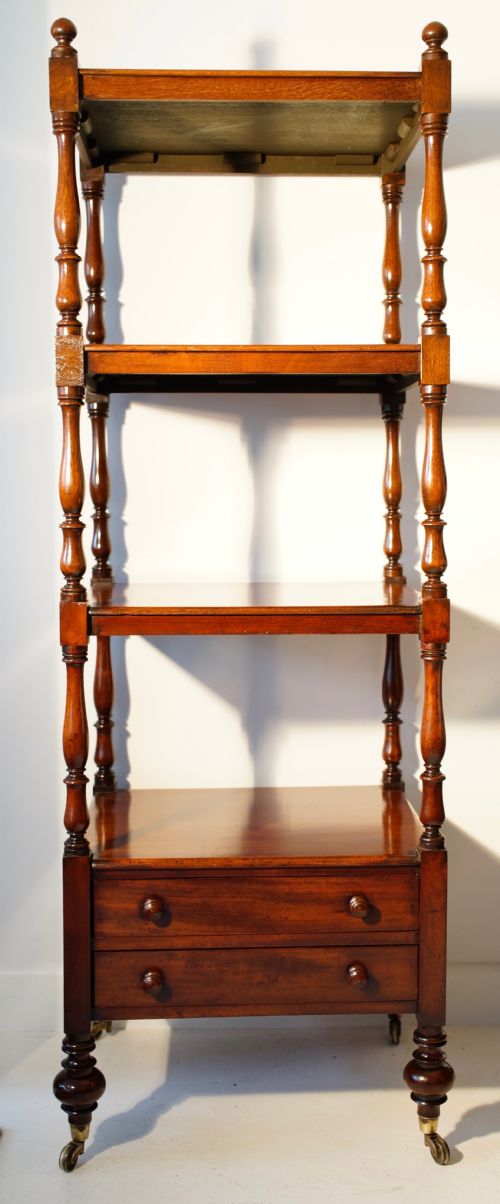 HANDSOME TALL MAHOGANY WHATNOT WITH TWO DRAWERS RAISED ON TURNED FEET - ADDITIONAL PHOTO 7