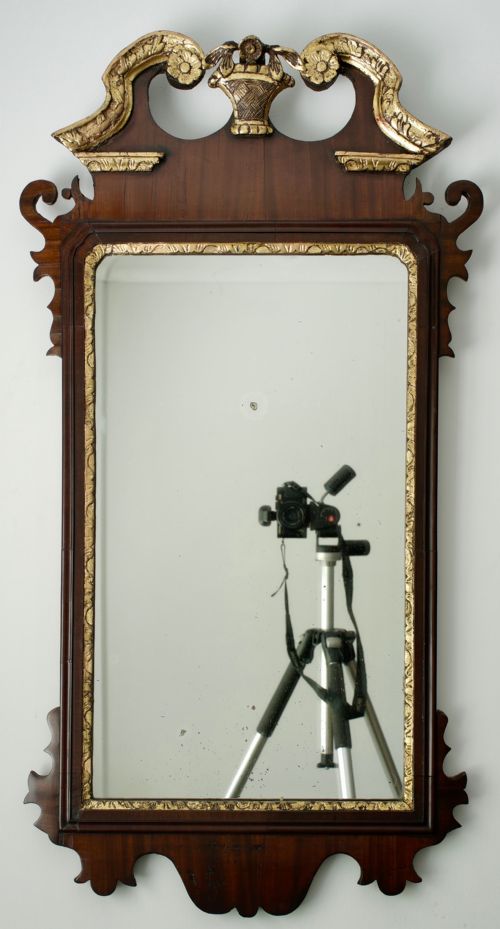 georgian mahogany wall mirror with gilded swan neck pediment 1760s - CATEGORY: ANTIQUE MIRRORS - DATED 18TH CENTURY