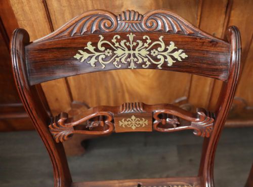 PAIR OF REGENCY ROSEWOOD BRASS INLAID SABRE LEG CHAIRS - ADDITIONAL PHOTO 1
