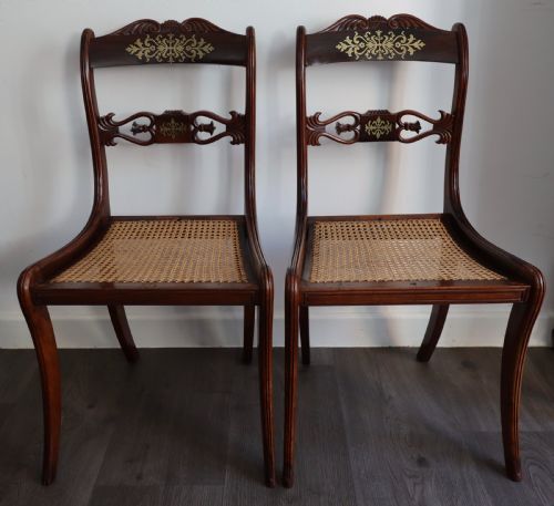 PAIR OF REGENCY ROSEWOOD BRASS INLAID SABRE LEG CHAIRS - ADDITIONAL PHOTO 3