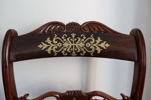 PAIR OF REGENCY ROSEWOOD BRASS INLAID SABRE LEG CHAIRS - ADDITIONAL PHOTO 4
