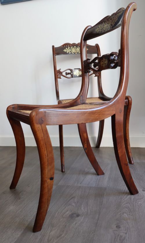 PAIR OF REGENCY ROSEWOOD BRASS INLAID SABRE LEG CHAIRS - ADDITIONAL PHOTO 6