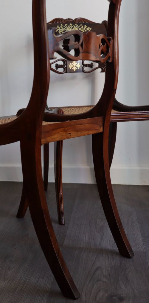 PAIR OF REGENCY ROSEWOOD BRASS INLAID SABRE LEG CHAIRS - ADDITIONAL PHOTO 7