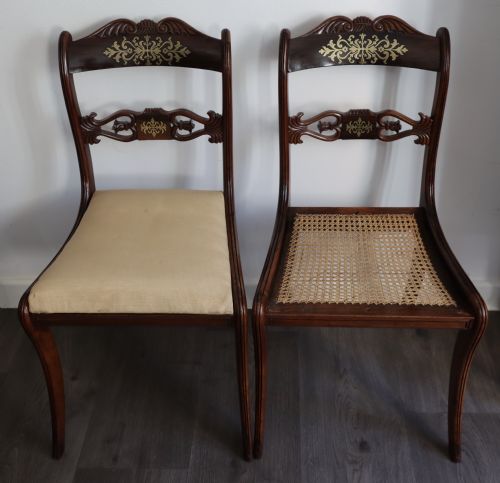 pair of regency rosewood brass inlaid sabre leg chairs - CATEGORY: ANTIQUE CHAIRS - DATED 19TH CENTURY