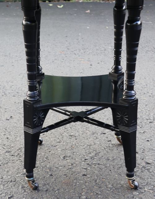 FINE 1880S ANTIQUE EBONISED TWO TIER OCCASIONAL TABLE - ADDITIONAL PHOTO 3