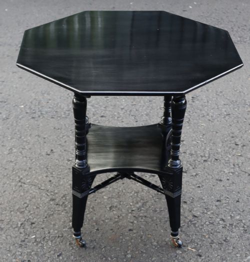 FINE 1880S ANTIQUE EBONISED TWO TIER OCCASIONAL TABLE - ADDITIONAL PHOTO 4